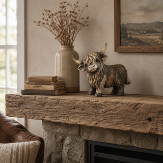 🐮 CuriousCoo – Rustic Highland Cow Figurine for Charming Farmhouse Tabletop Decor