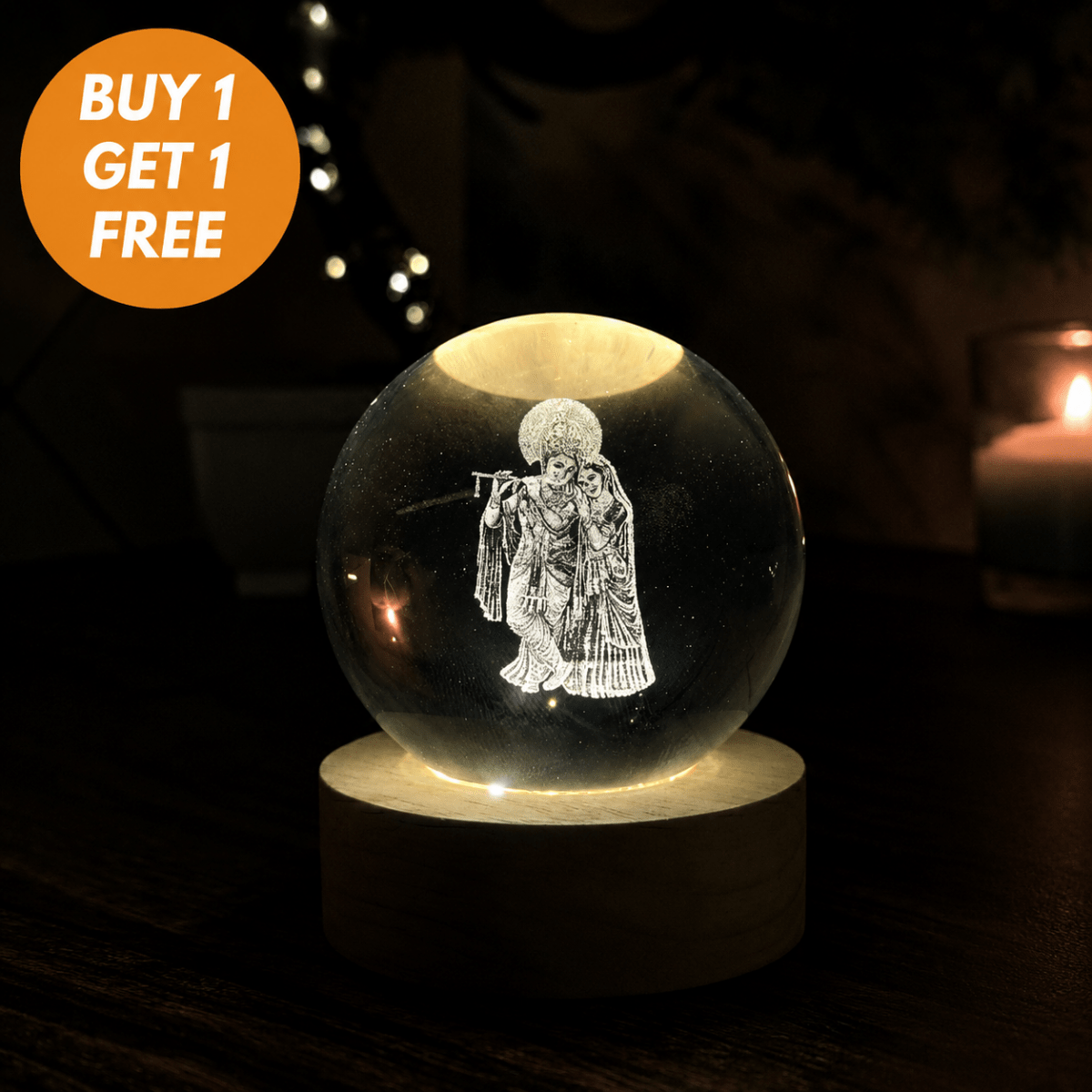 DivineGlow – Laser-Engraved 3D Crystal Deity Night Light with Wooden LED Base