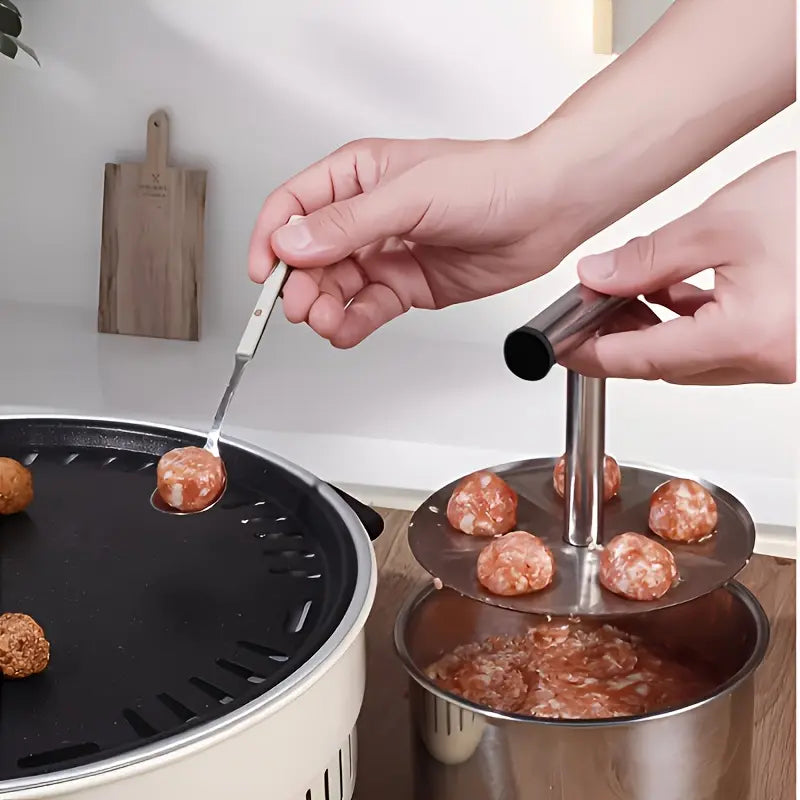 MeatBallPro – Stainless Steel Meatball Maker with 6 Holes for Meatballs, Fish Balls, Veggie Balls and Ice Cream🥩