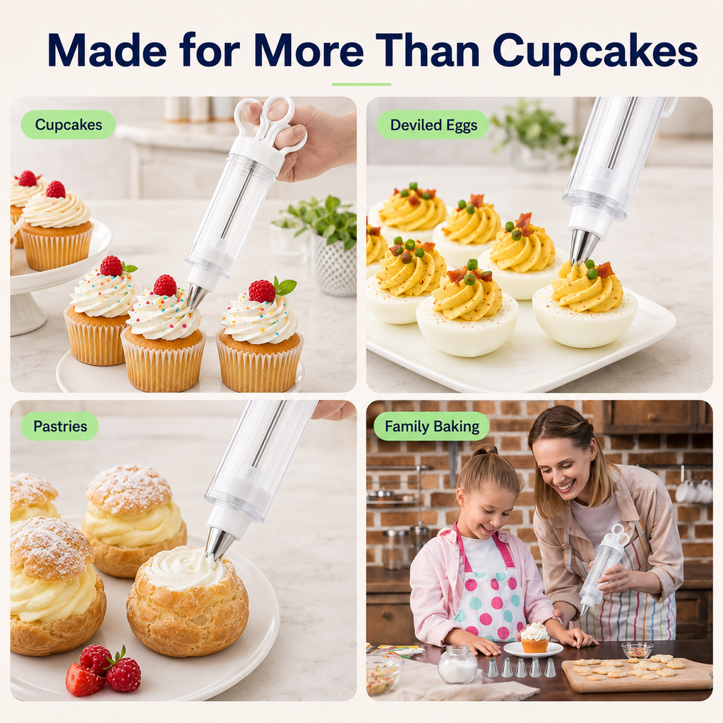 FrostFlow – Cake Decorating Gun Kit with 6 Stainless Steel Tips