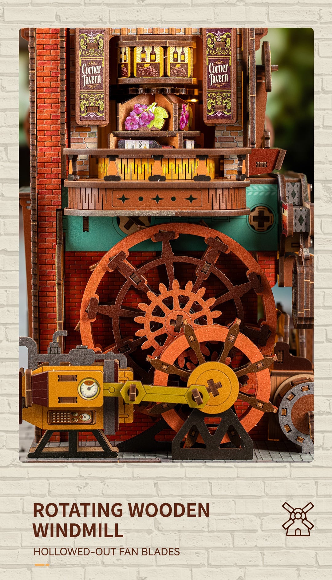 Rotating wooden windmill mechanism