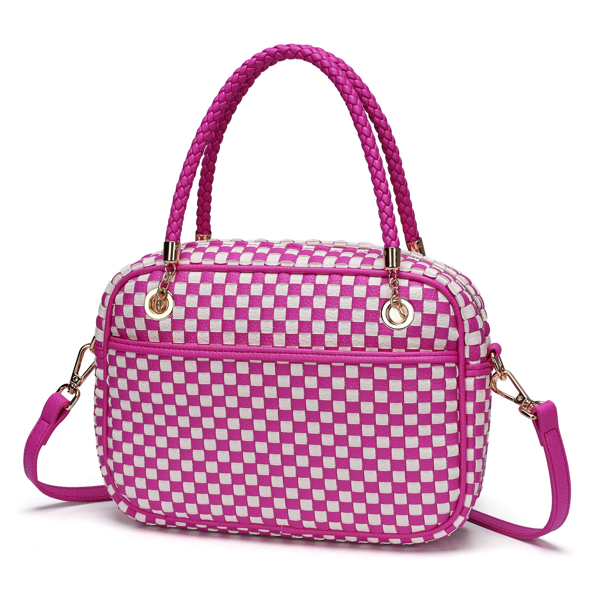 CheckWeave – Chic Checkered Woven Top Handle Crossbody Shoulder Bag in Vegan Leather