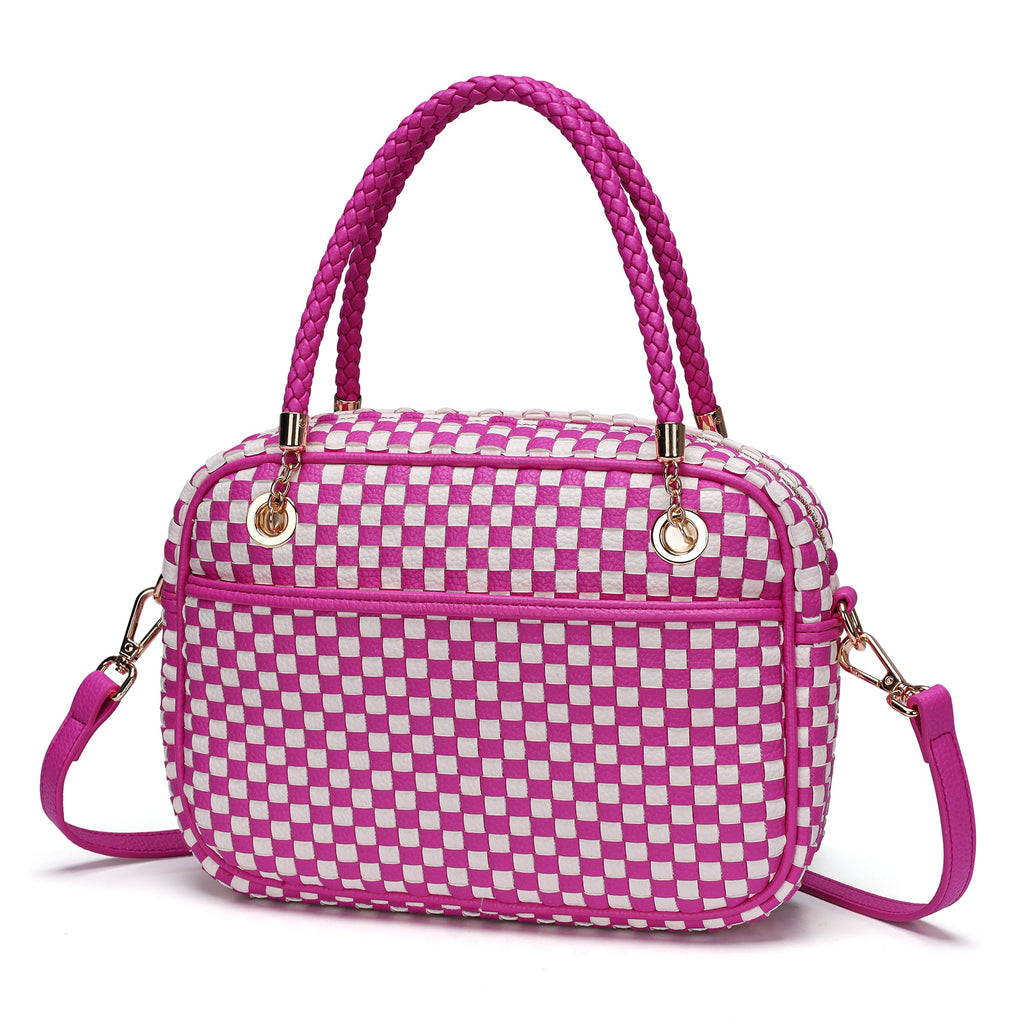 CheckWeave – Chic Checkered Woven Top Handle Crossbody Shoulder Bag in Vegan Leather