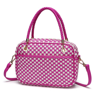 CheckWeave – Chic Checkered Woven Top Handle Crossbody Shoulder Bag in Vegan Leather
