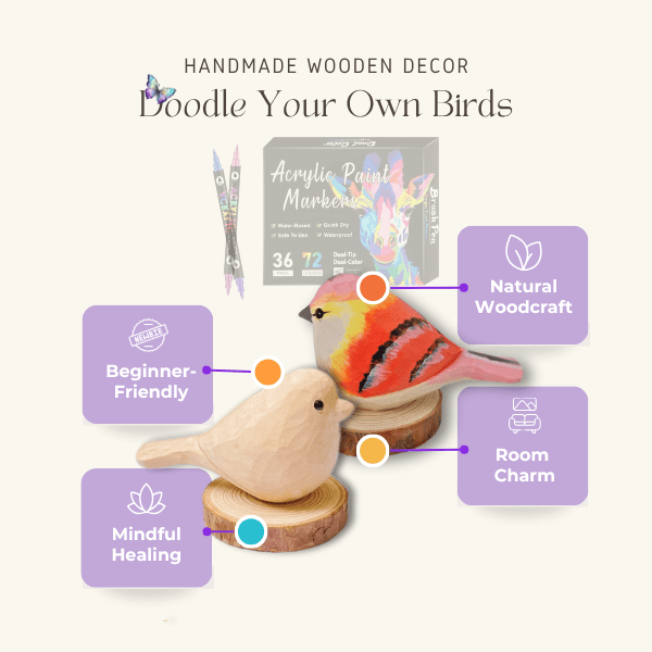 DoodleBirdie – Hand-Carved Wooden Bird & Marker Craft Kit 🦜