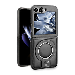 FlipLuxe Leather Ring Case – Magnetic Stand Case for Samsung Galaxy Z Flip 3 to 7