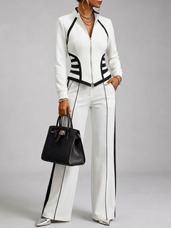 TrimChic – 🤲⏰ Stretch Zip-Up Two-Piece Trouser Set with Free Handbag
