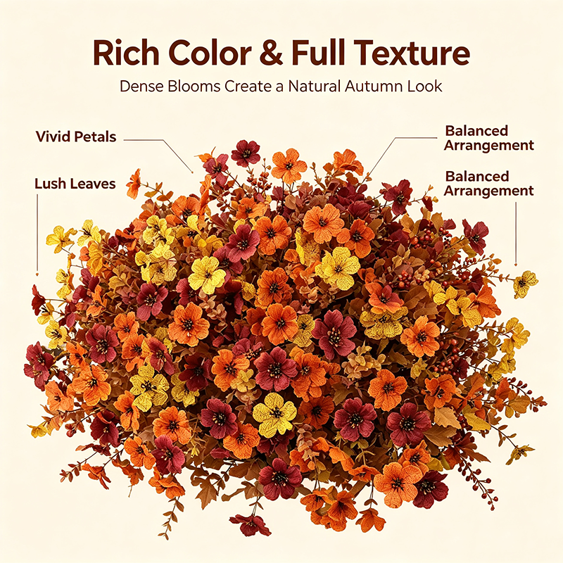 HarvestBloom – Fall & Halloween Artificial Flowers, 12 pcs UV-Resistant Colorful Faux Flowers🍂
