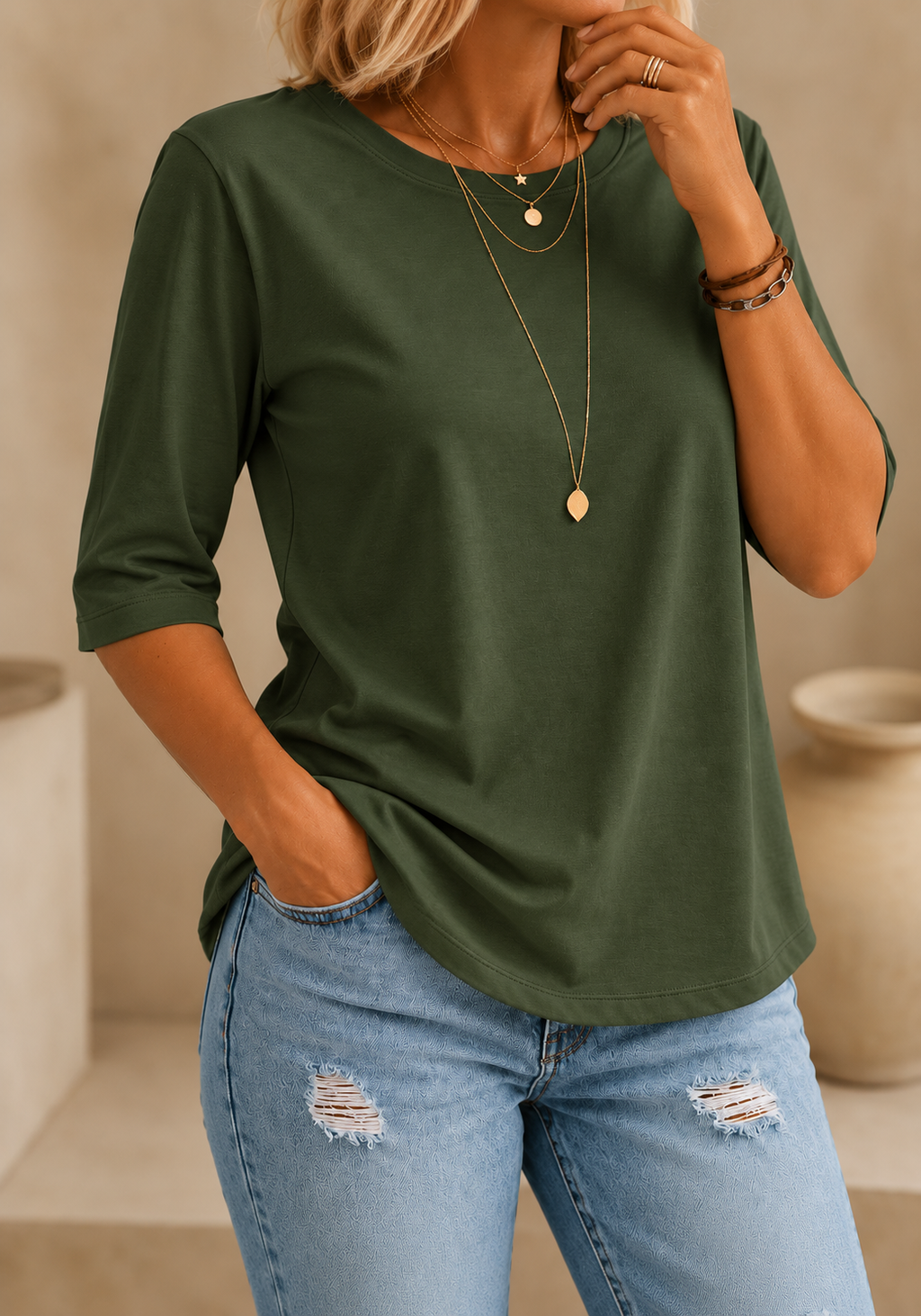 CalveraComfort – Women's Essential Round-Neck Cotton Tee
