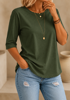 CalveraComfort – Women's Essential Round-Neck Cotton Tee