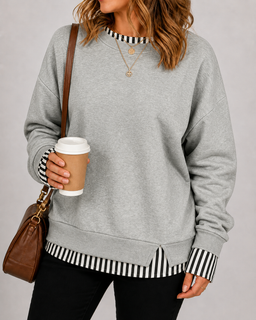 LayerEase – Women’s Faux Two-Piece Crewneck Sweatshirt