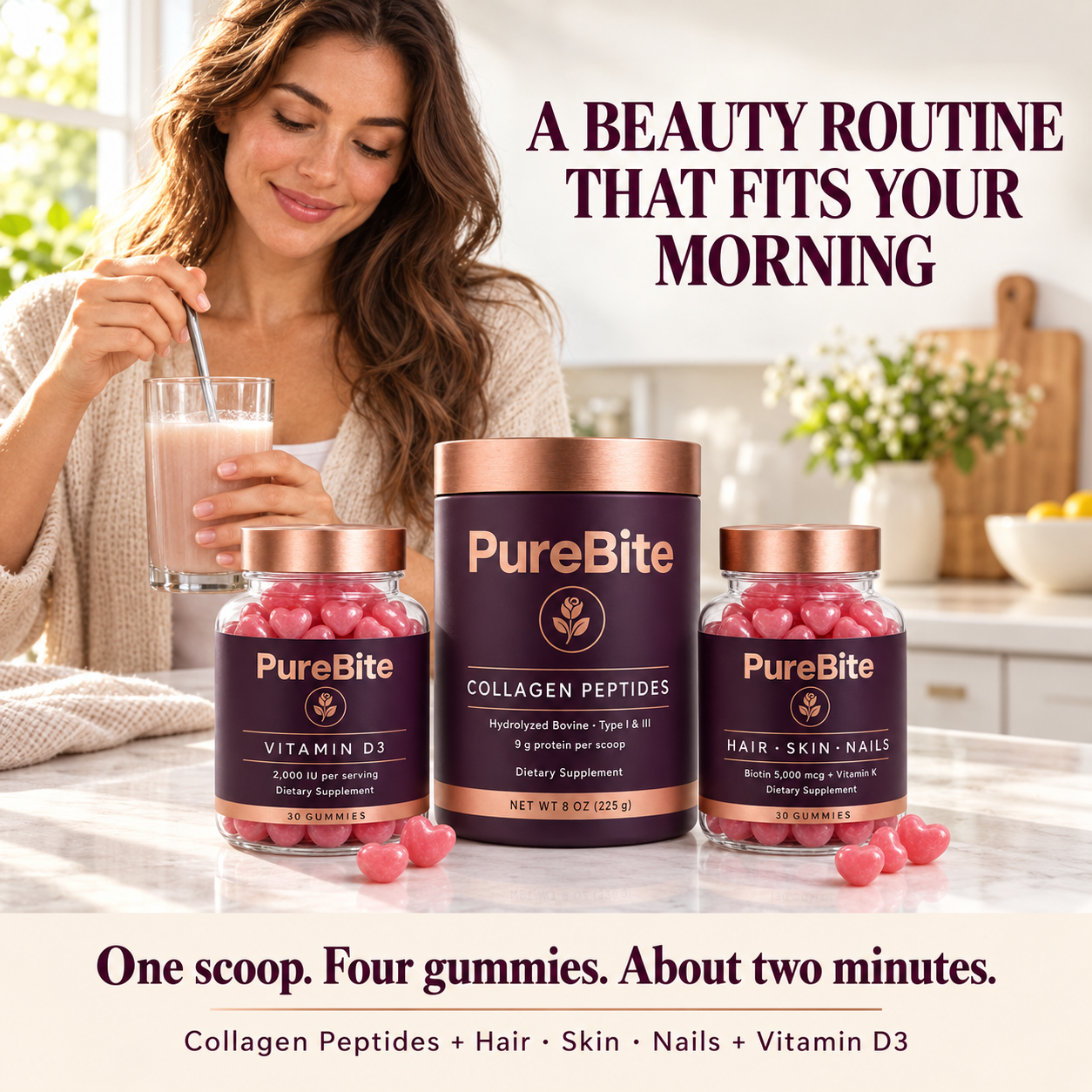 GlowTrio – Collagen Peptides, Hair · Skin · Nails & Vitamin D3 Beauty Bundle