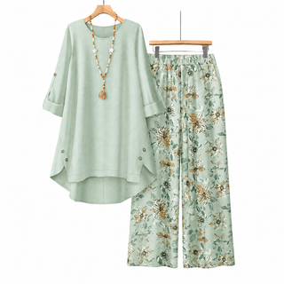 LinenBreeze – Women's Cotton Linen Half-Sleeve Top & Pants Set, Breathable & Lightweight
