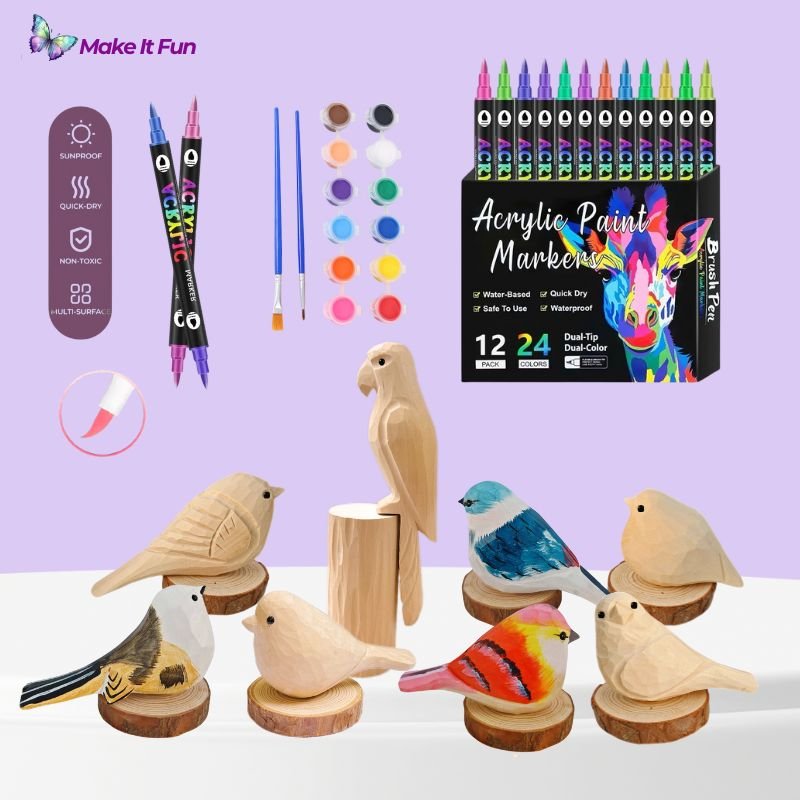DoodleBirdie – Hand-Carved Wooden Bird & Marker Craft Kit 🦜