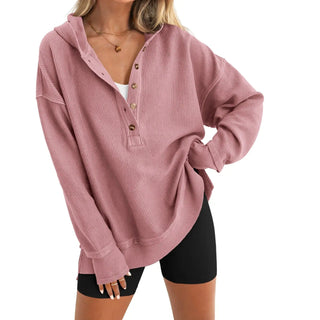 LayerEase – Women’s Oversized Button V-Neck Hoodie with Side Slits