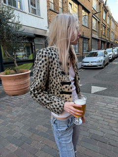 LeoFrost – Snow Leopard Faux Fur Cropped Military Jacket