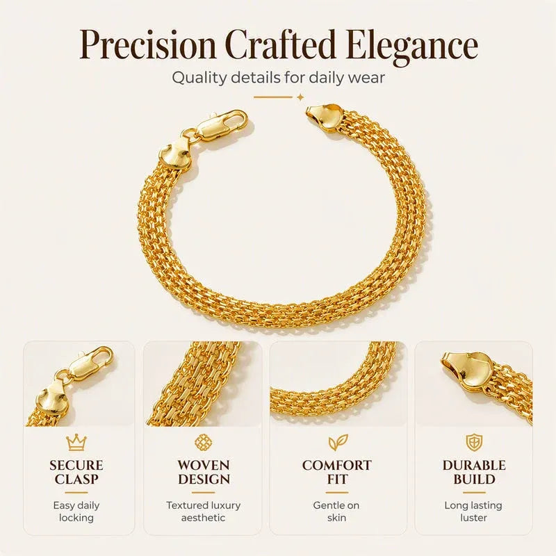AuraWeave – 📢📢 ⏰14K Gold-Plated Wide Woven Mesh Bracelet