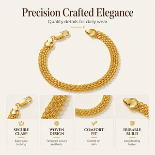 AuraWeave – 📢📢 ⏰14K Gold-Plated Wide Woven Mesh Bracelet