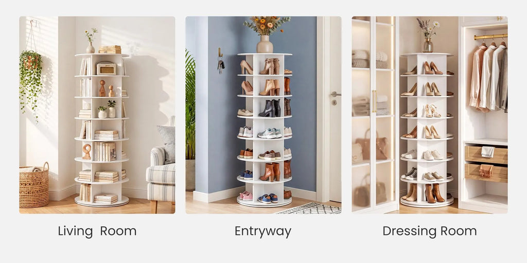 Sweetcrispy S - Rotating Shoe Rack Tower, Spinning Shoe Display Lazy Susan, Revolving 360 Shoe Rack Storage Round Carousel, Vertical Handbag Rotate Shoes Closet Organization