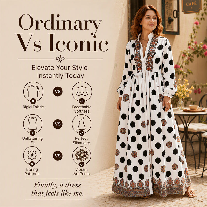CanvasFlow – Women's Artistic Print Long-Sleeve Maxi Dress