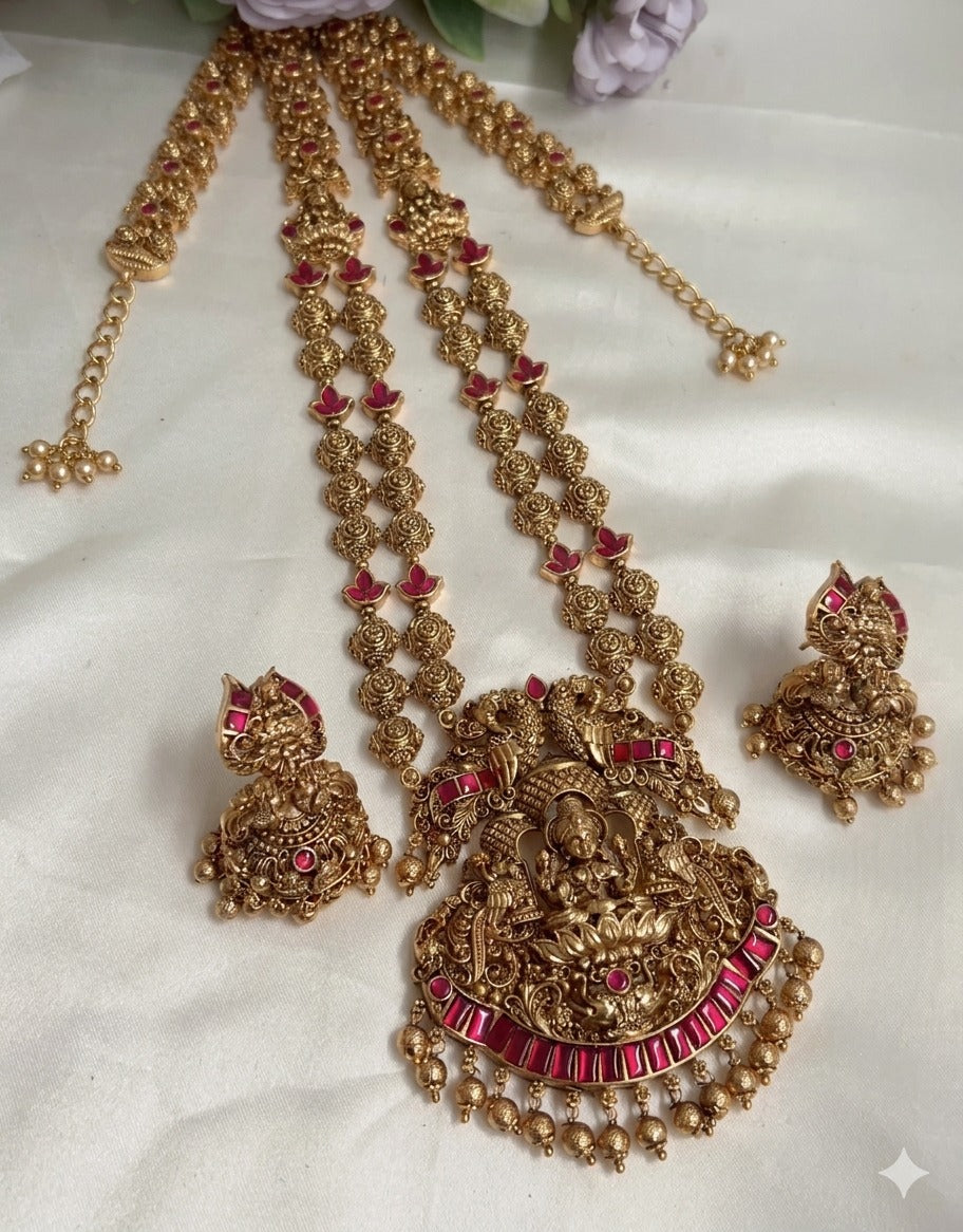 LakshmiHaram – Temple Jewellery Long Necklace with Goddess Lakshmi Pendant