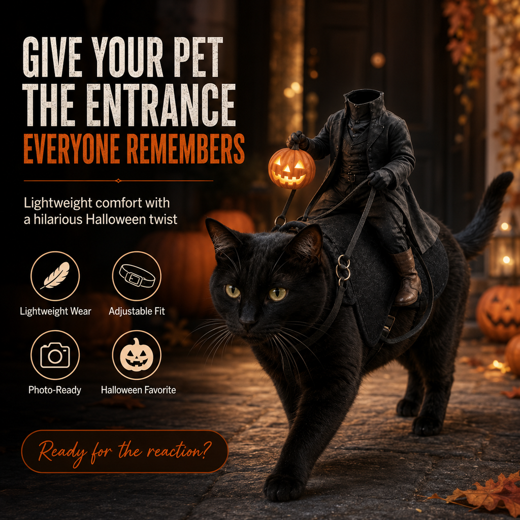 😺HollowRide – Headless Horseman Saddle-Style Pet Costume🎃