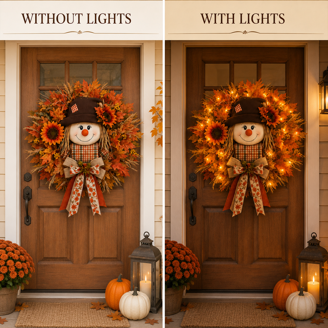 HarvestGlow – Lighted Scarecrow Fall Wreath