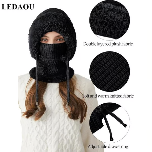CozyHood – 💥🎁 Plush-Lined Knit Hooded Balaclava with Built-In Scarf