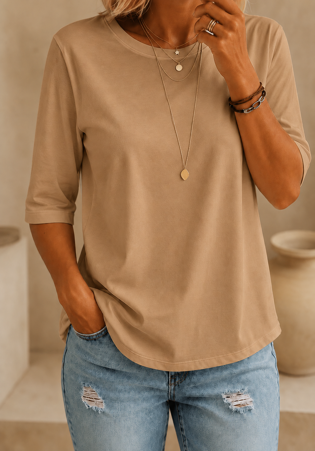 CalveraComfort – Women's Essential Round-Neck Cotton Tee