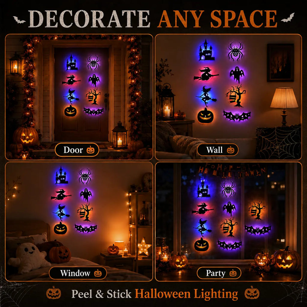 Halloween LED Wall Decor Lights, Peel & Stick Battery Powered Silhouette Stickers