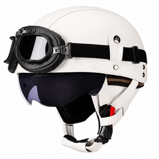 AviatorRide – Vintage PU Leather DOT Motorcycle Half Helmet with Goggles