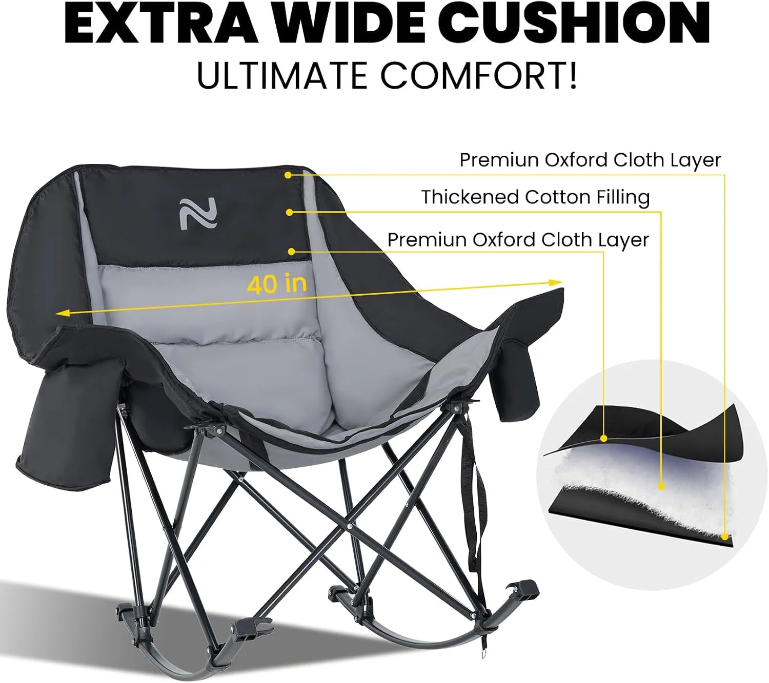 MoonRock – Padded Folding Camping Rocker with Cooler & Cup Pockets