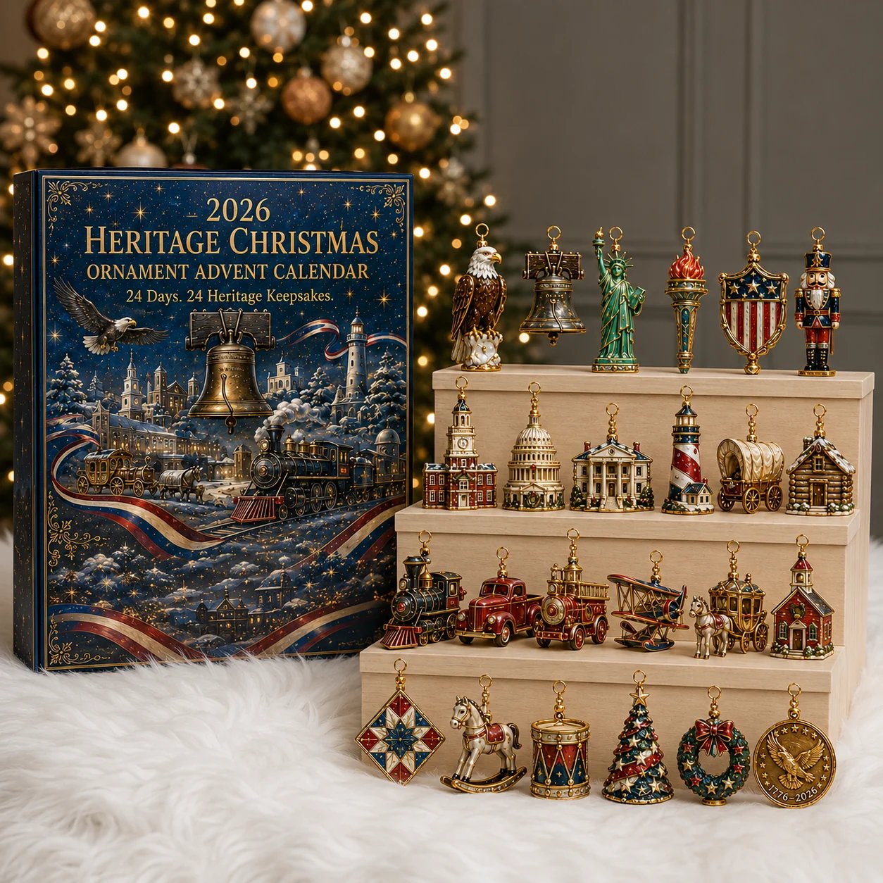 HeritageCountdown – 2026 America 250th Anniversary Christmas Advent Calendar with 24 Decorative Designs