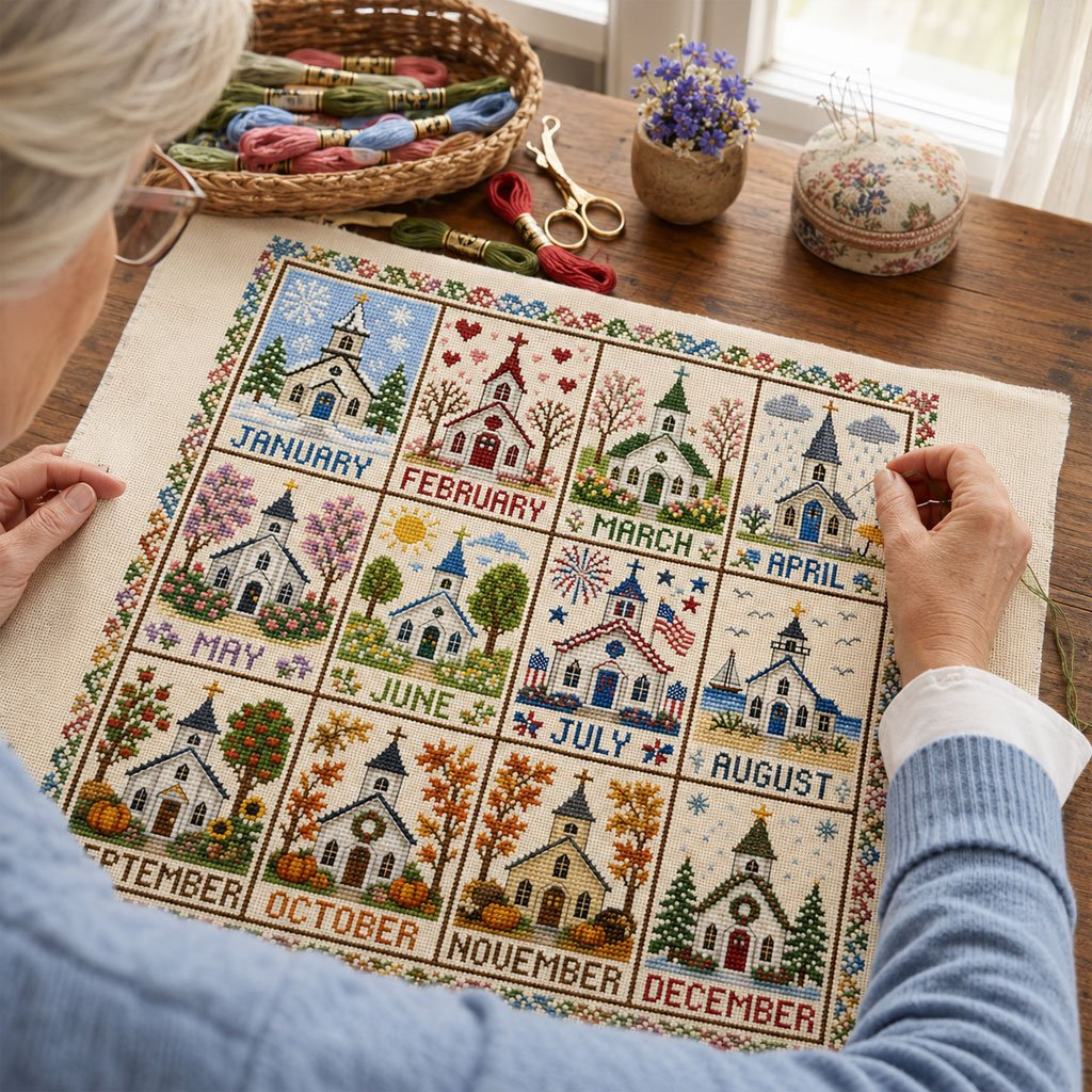 🧵 SeasonStitch – 12-Month Seasonal Cross-Stitch Kit 🌿