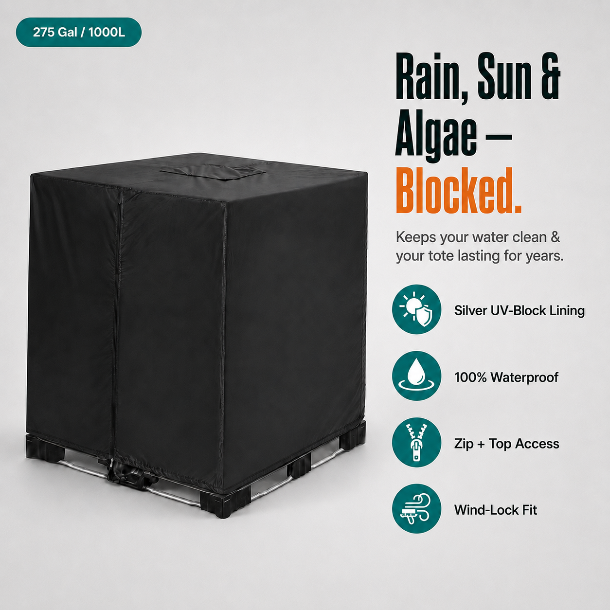 TankGuard – 💧 Waterproof IBC Tote Cover, Heavy-Duty, UV-Blocking, Secure Fit ⛈️