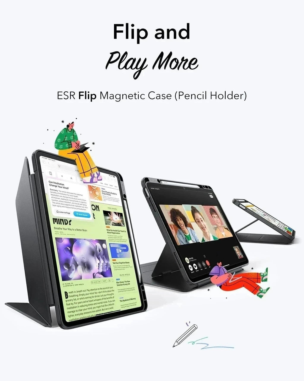 FlipMag – iPad Air 13" (2025) Magnetic Flip Case with Pencil Holder, Black