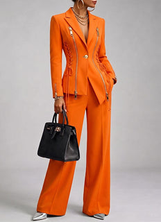 ZipLace – 🤲🧡 Women's 2-Piece Suit Set with Lace-Up Blazer, Wide-Leg Pants & FREE Handbag