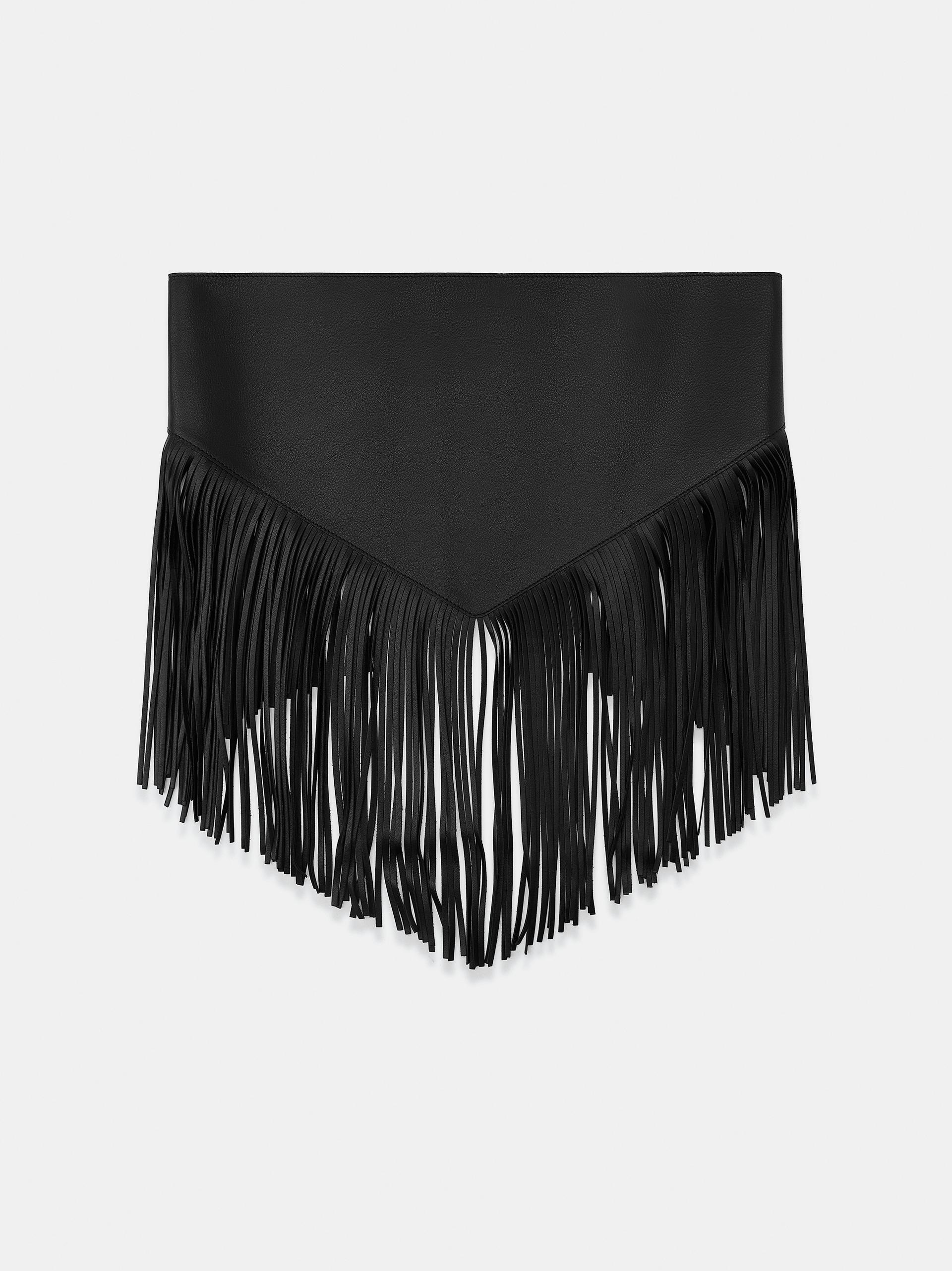 CascadeCinch – Inara Black Fringe Corset-Style Waist Belt
