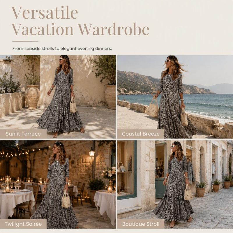 ✨ LeopardGrace – Women’s Leopard Print Long-Sleeve Maxi Dress