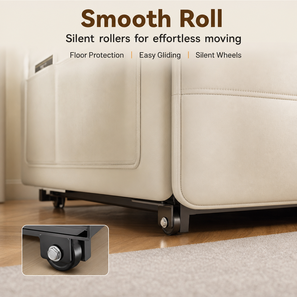 SnugShift – 3-Mode Convertible Folding Sofa Bed with Side Storage Pockets & Silent Wheels