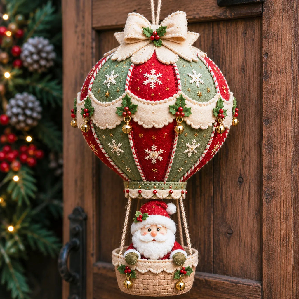 Santa Christmas hot air balloon DIY decoration with red and green snowflake panels