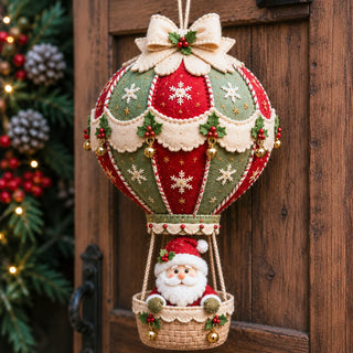 Santa Christmas hot air balloon DIY decoration with red and green snowflake panels