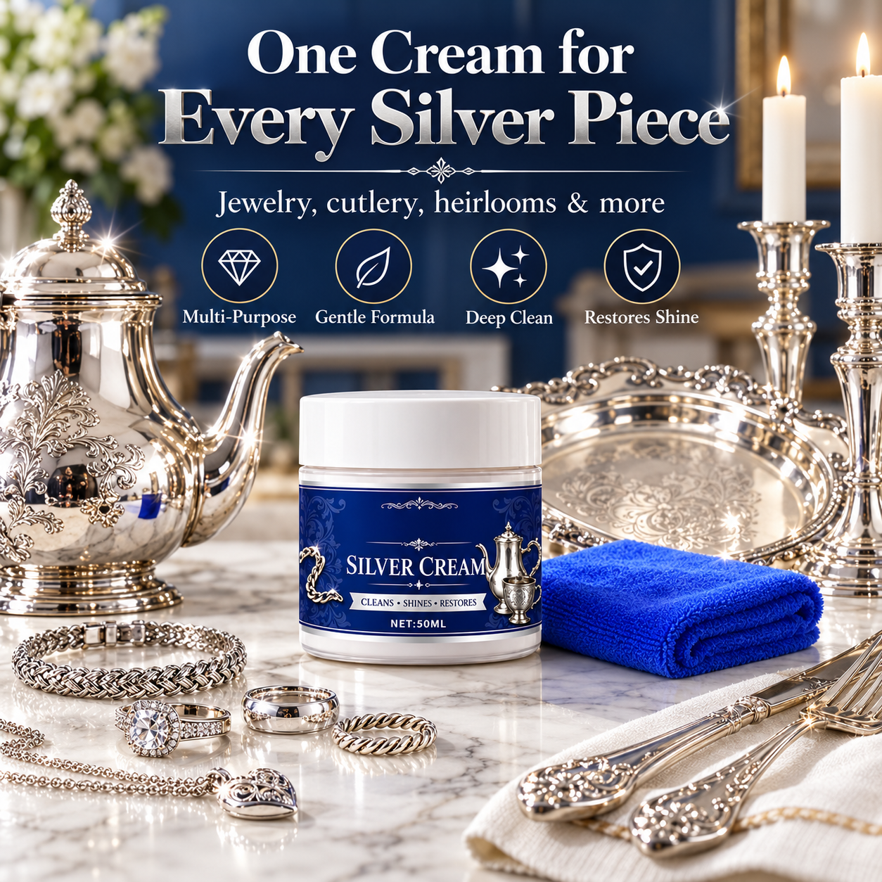 SilverRevive – Professional Instant-Restoration Silver Polishing Cream with Towel