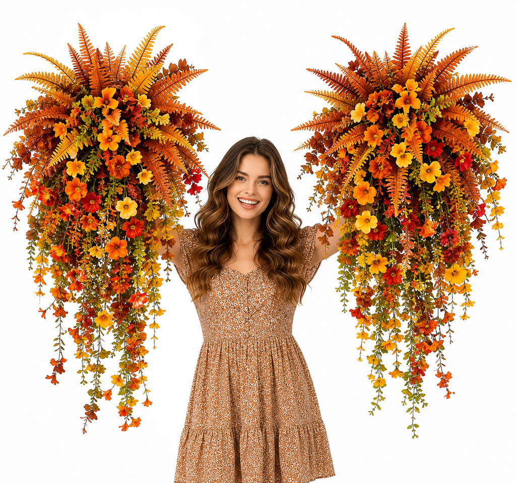 HarvestCascade – 💥🍂 Artificial Fall Harvest Hanging Basket for Autumn Porch & Door Decoration