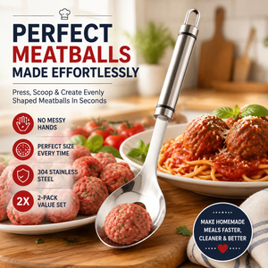 🍝 MeatballMate – 2-Pack Stainless Steel Meatball Maker Spoon for Mess-Free Shaping