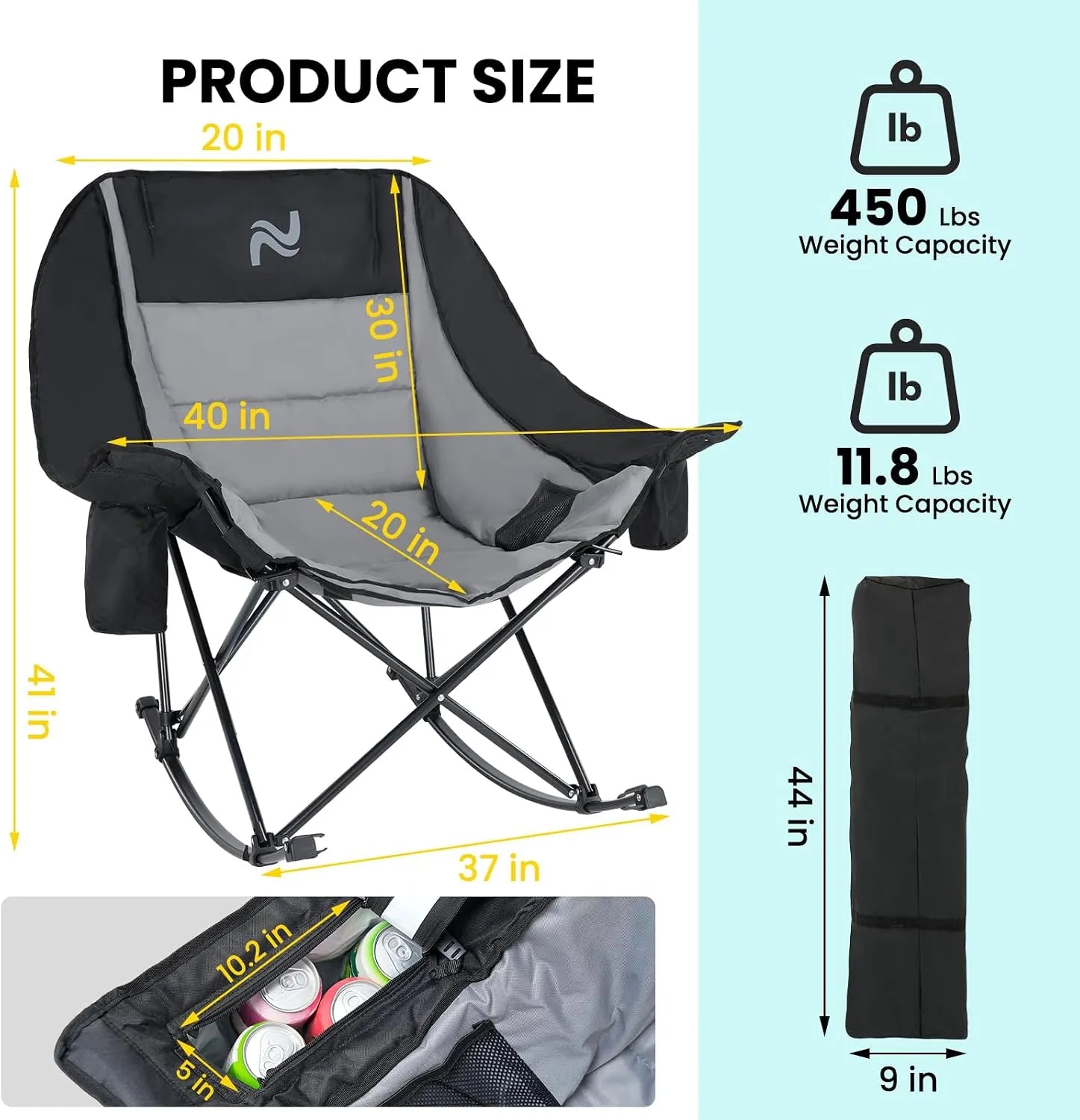 MoonRock – Padded Folding Camping Rocker with Cooler & Cup Pockets