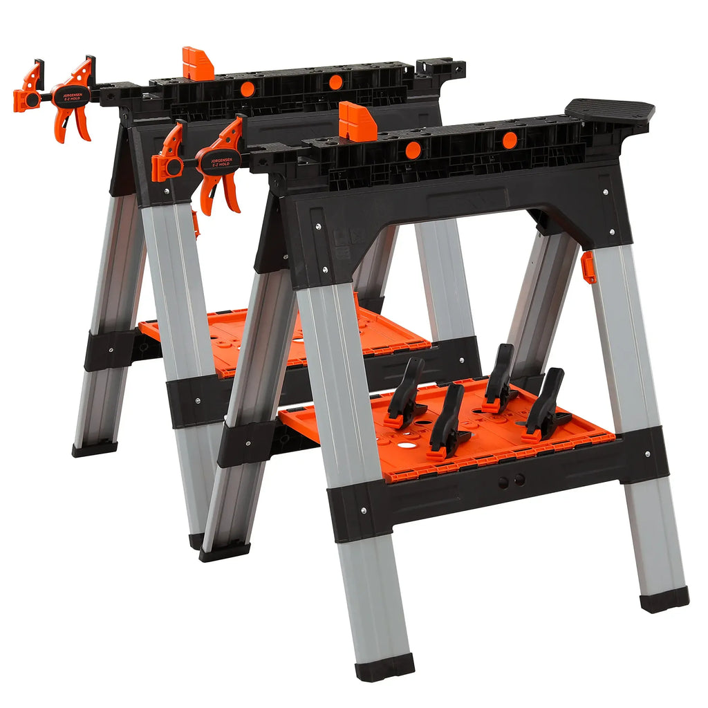 PonyWork – 2-Pack Folding Sawhorses with Clamps