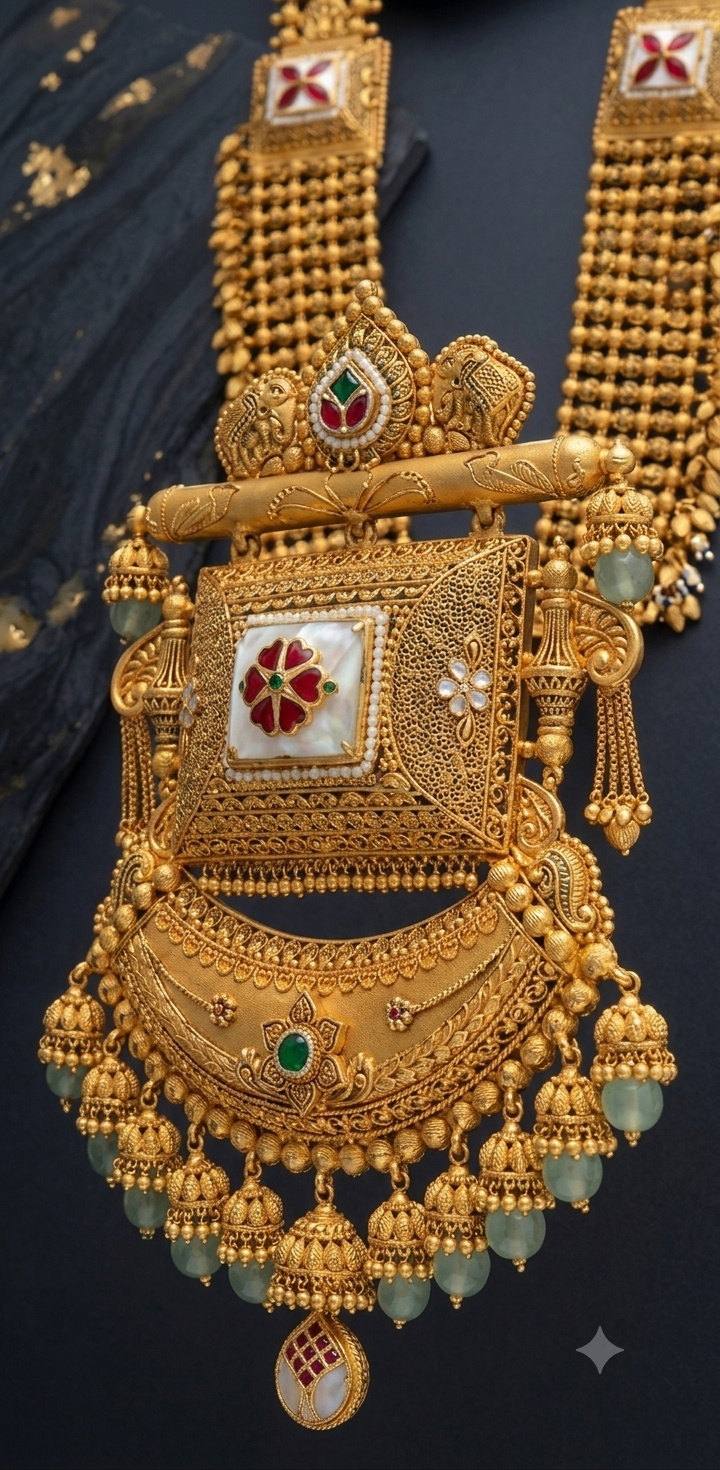 TempleGrace – Traditional Temple Jewellery Long Haram Necklace & Jhumka Earrings
