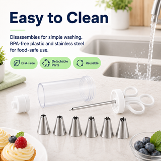 FrostFlow – Cake Decorating Gun Kit with 6 Stainless Steel Tips