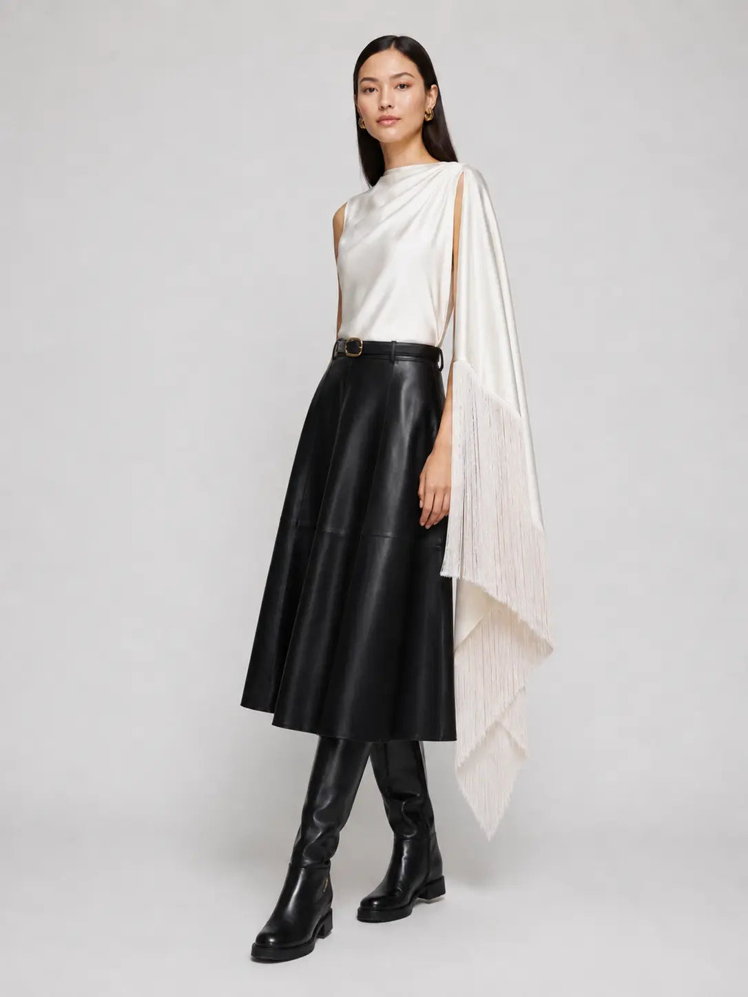 FringeFlow – Asymmetric Fringe Drape Top